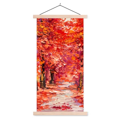 Produktbild von MuchoWow® Textilposter Gemälde - Bäume - Herbst - Ölgemälde 40x80 cm mit holzfarbenen Rahmen - Wohnzimmer