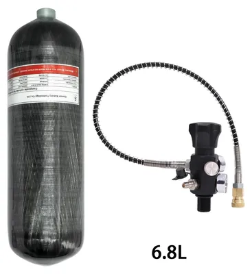 Obrázok produktu pre HPA tlaková fľaša – 6,8 L, uhlíkové vlákno, tlak 300 bar (4500 psi), závit M18x1,5, hmotnosť 4,2 kg, s ventilom typu A