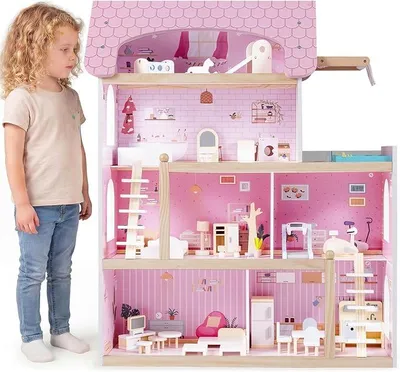 Imagen del producto de Casa de muñecas de madera, casa de muñecas para niños con 33 accesorios y muebles