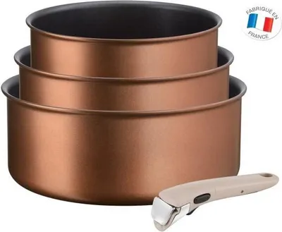 Image de TEFAL L6759003 Lot de 3 casseroles 16/18/20 cm INGENIO ECO-RESPECT - 1,5 / 2,1 / 3 L - poignée amovible Moonlight Clay - Tous feux