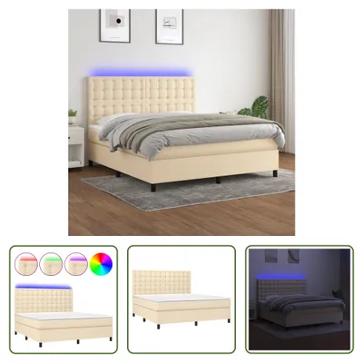Produktbild von The Living Store Boxspringbett mit Matratze & LED Creme 160x200 cm Stoff