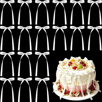 50 Satinschleifen, weiß, für Torten- und Cupcake-Dekoration