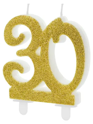 Obrázok produktu pre Narodeninové sviečky 30 rokov 7,5 cm, zlaté / trblietavé