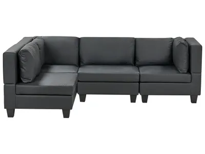 Zdjęcie produktu dla BELIANI Sofa narożna prawostronna modułowa czarna tapicerowana  4 osobowa moduły z poduszkami oparciowymi nowoczesna kanapa