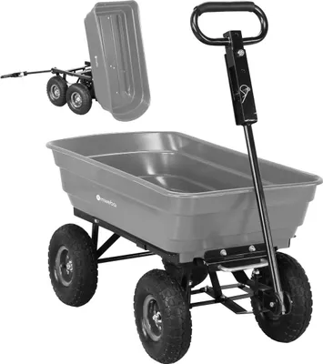 Produktbild von Miweba Bollerwagen Dumper - Mit Kippfunktion - Handkarre - Schubwagen - Transport - Anti-Rutsch - Kippverriegelung - Luftreifen - Bis 300 kg (Grau)