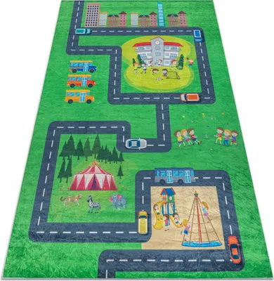 Produktbild von BAMBINO 2660 Waschteppich Stadt, Straßen für Kinder Anti-Rutsch - grün / grau Grün 140x200 cm