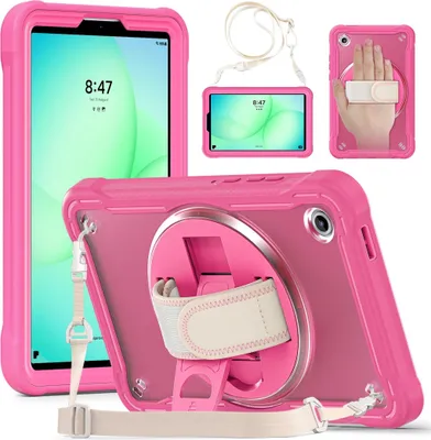 Produktbild von Hülle für Samsung Galaxy Tab A11 360 Grad Ring mit Handgriff & Schultergurt Pink