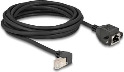Produktbild von DeLOCK Netzwerk Verlängerungskabel S/FTP Stecker RJ45 Stecker 90° gewinkelt zu RJ45 Einbaubuchse Cat.6A 5 m schwarz, 5 m, Cat6a, S/FTP (S-STP), RJ-45, RJ-45, Schwarz