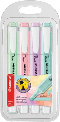 Produktbild von Textmarker - STABILO swing cool Pastel Edition - 4er Pack - Hauch von Minzgrün, rosiges Rouge, Schimmer von Lila, zartesTürkis