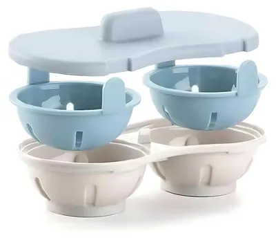 Eierkocher für Mikrowelle, 2 Eier, BPA-frei, blau, doppelt