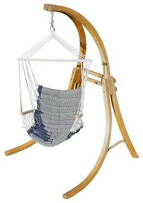 Produktbild von ALEOS. DESIGN Hängesessel Hängestuhl mit Gestell aus Holz Lärche CAT-MALY-SPEZIAL Holzgestell Hängesesselgestell komplett mit Stoffsessel angenehmer Sitzkomfort im 6cm dicken Kissen