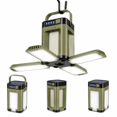 Produktbild von Solar-Campinglampe, faltbare LED-Campinglampe mit USB-C & Powerbank, 2000 mAh, 6 Lichtmodi, für Zelt, Garten & Outdoor
