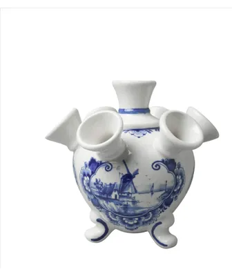 Productafbeelding van Heinen Delfts Blauw – Tulpenvaas op voet - Molen - 14 cm