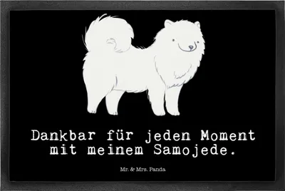 Produktbild von Mr. & Mrs. Panda Fussmatte Samojede Moment 50 x 75 cm - Schwarz - Geschenk, Samojedenhund, Türmatte, Gummimatte, Bodenvorleger, Schmutzmatte, Schmutzfangteppich