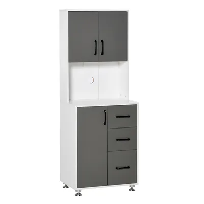 Image de HOMCOM Buffet de cuisine armoire de cuisine multi-rangements 2 + 1 porte 3 tiroirs + grand plateau dim. 60L x 40l x 160H cm bicolore gris blanc