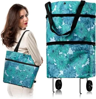 Produktbild von PolkaHome® Klappbarer Einkaufswagen mit Rädern – 45 l, 44 x 27 x 12 cm, Blau