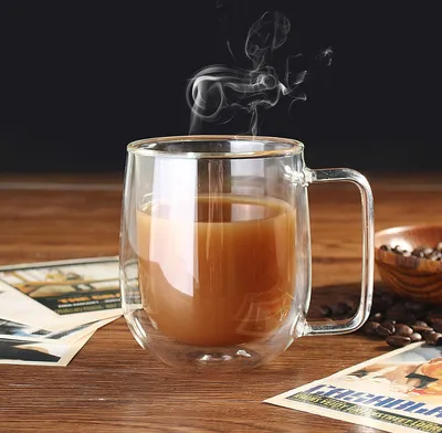 Immagine prodotto di 300ML vetro caffè tè tazza resistente al calore doppio strato di vetro maniglia doppia parete tazza di caffè