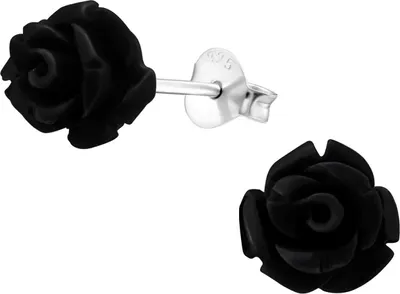 Produktbild von Ohrstecker 925 Sterling Silber Rosen in verschiedenen Farben Farbe - Schwarz