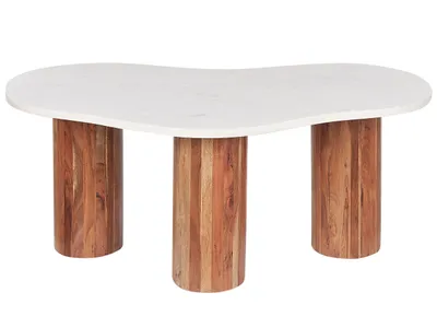 Produktbild von BELIANI Couchtisch Weiß / Hellbraun Marmor und Akazienholz Asymmetrisch ⌀ 90 cm mit Runden Beinen Modern Kaffeetisch Beistelltisch Wohnzimmer