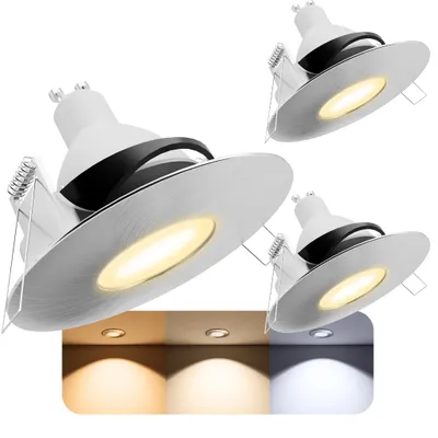 Produktbild von SSC-LUXon YOKU Deckeinbaustrahler 3er Set schwenkbar IP65 mit GU10 LED Lampen drei einstellbaren Lichtfarben 3CCT 230V 3W - Spot silber für Bad & Außen