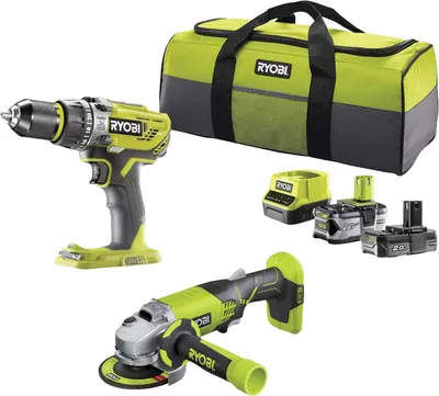 Produktbild von RYOBI 18 V ONE+ Kombo-Kit R18PDAG-242S, inkl. Schlagbohrschrauber, Winkelschleif