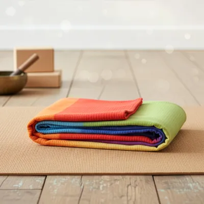 Produktbild von Yogistar Baumwolle Decke, Chakra Design, bunt, 1,4m breit, atmungsaktiv, für Meditation & Shavasana