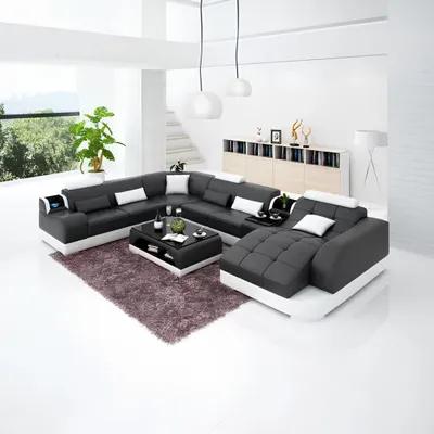 Produktbild von Wohnzimmer Design Ecksofa Möbel Moderne Eckcouch Lederpolster Couch Sofa U Form