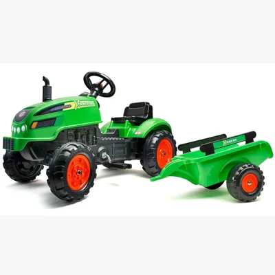 Image de Tracteur à pédales vert X Tractor avec capot ouvrant et remorque incluse - FALK - Pour les enfants de 2 à 5 ans
