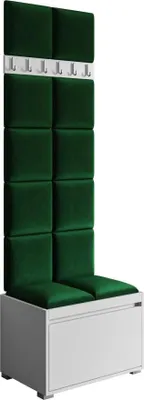 Produktbild von MIRJAN24 Garderoben-Set Grawis 60, Schuhschrank und Kleiderhakenbrett, 12 Stück gepolsterte Wandpaneele 30x30 (Weiß + Manila 35)