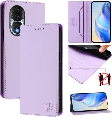 Obrázek produktu pro Kožené pouzdro pro Honor 80, flipové pouzdro s přihrádkami na karty, peněženkou a stojánkem Fialový