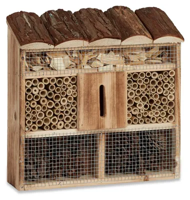 Productafbeelding van Insectenhotel bijenhotel - Hangend - Gebrand hout - Lichtbruin - 31 x 30,5 x 9,5 cm - Voor tuin