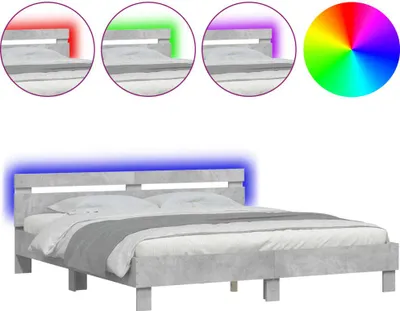 Produktbild von vidaXL Bettgestell mit Kopfteil und LED-Beleuchtung Betongrau