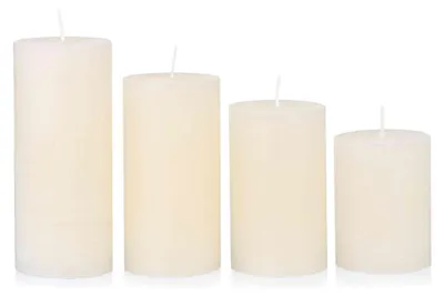 Produktbild von Rustikale Kerzen Creme 4er Set – Stumpenkerzen für Adventskranz & Deko