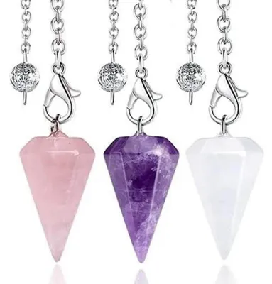 Produktbild von 3er Set Kristall Pendel Amethyst Rosenquarz Klarer Quarz für Weissagung & Heilung