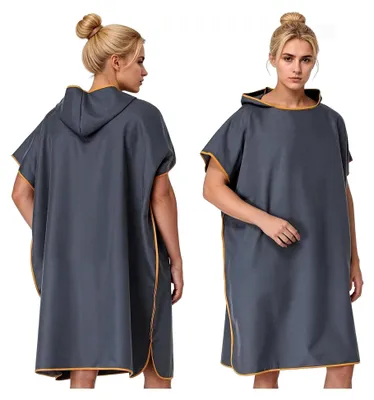 Produktbild von Badeponcho für Damen und Herren aus Mikrofaser, schnelltrocknend, kompakt und ultraleicht, mit Kapuze für Erwachsene, ideal für Strand und Surfen (Dunkelblau)