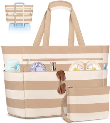 Image de Grand sac de plage pliable avec fermeture éclair, 55 litres, pour femmes