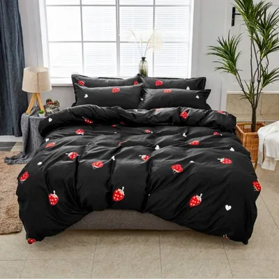 Productafbeelding van Beddengoedset met aardbeienprint, 155x220 cm, 2-delig, microvezel, rood