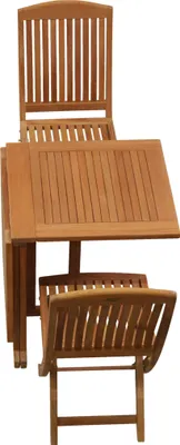 Produktbild von Teakholz Balkonmöbel Set aus 2 Klappstühlen + 1 Balkontisch 120 x 60 cm edles Set aus Teak-Gartenmöbeln mit Klappfunktion
