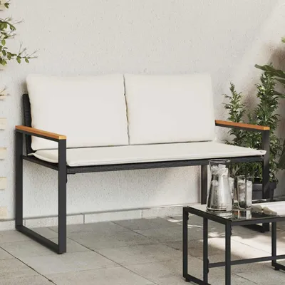 Produktbild von "Schlussverkauf" Sitzbank Langlebig - Flurbank 1 PC - Für den Flur - mit Kissen Schwarz und Cremeweiß 115x65x72 cm Rattan C15470