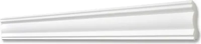 A white decorative molding profile shown against a white background.