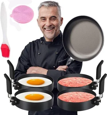 Immagine prodotto di Set di 4 stampi per uova, acciaio inossidabile, antiaderente, nero, silicone