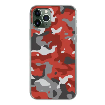 Produktbild von MuchoWow® Handyhülle Schutzhülle Hülle für iPhone 11 Pro Rot mit grauem Camouflage-Muster Silikon Softcase Handy Hülle - Handy