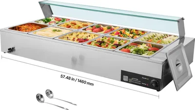 Immagine prodotto di Scaldavivande - Bagnomaria elettrico - 10x contenitori GN 1/2 - 1,7 kW - Acciaio inox - Coperchio in vetro - Con mestolo per zuppa - Per buffet e catering