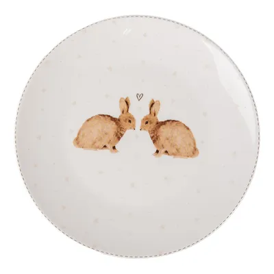 Produktbild von Clayre & Eef Frühstücksteller Ø 20 cm Weiß Braun Porzellan Kaninchen