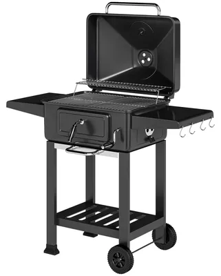 Produktbild von Holzkohlegrill BBQ Smoker mit Deckel Thermometer höhenverstellbar Kohlepfanne Grillrost Seitentisch Aschefach