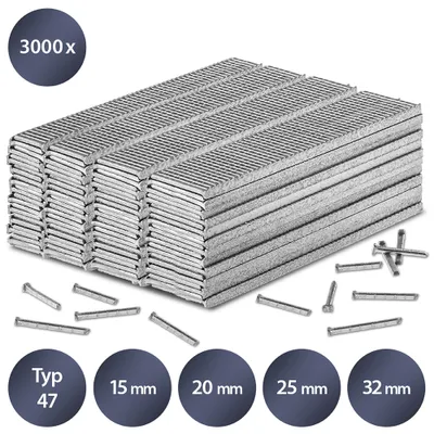 Produktbild von TROTEC Tackernagel-Set Typ 47 Tackernägel Tackernadeln Nägel 15-32 mm Länge (3000 Stück) Stahl