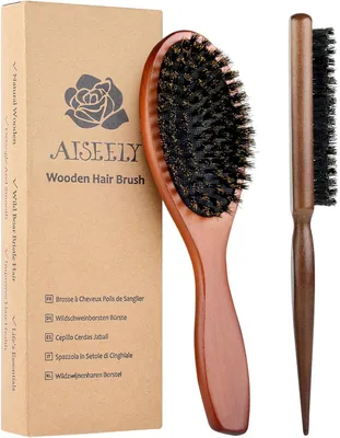 Immagine prodotto di Set di spazzole per capelli e barba, composto da 2 pezzi, con setole di cinghiale, antistatiche, con manico in legno