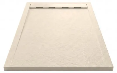Produktbild von Mineralguss-Duschwanne extra flach RIBERA Schieferoptik BEIGE 80x100cm  Auslaufschutz in Farbe