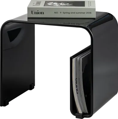 Image de eluno Table d'appoint 2en1 en acrylique noir brillant avec porte-magazine