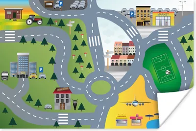 Produktbild von MuchoWow® Poster Kinder - Dorf - Auto - Straßen 180x120 cm - Fotoplakat